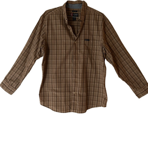 Chaps Men's Tan Checkered Button Down Shirt Size XL